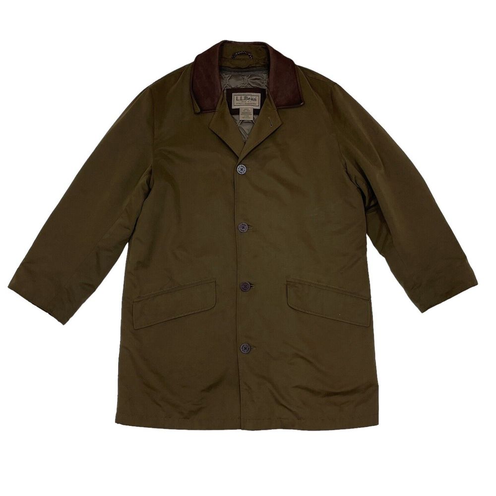 LL Jean Jacket Men's Small Green Brown Button Front Overcoat Removeable Lining